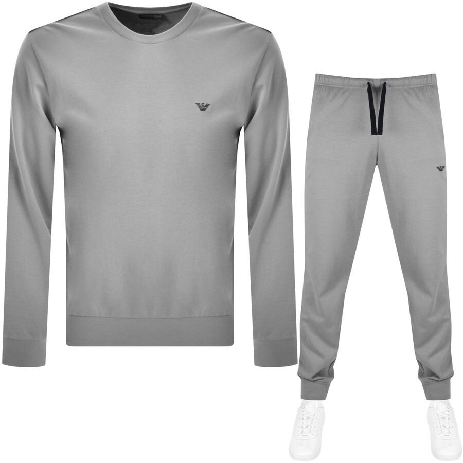 emporio armani lightweight lounge tracksuit grey