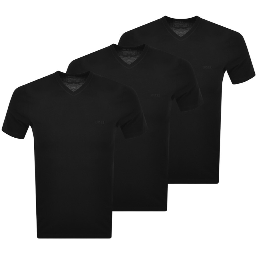 BOSS Triple Pack V Neck T Shirts Black