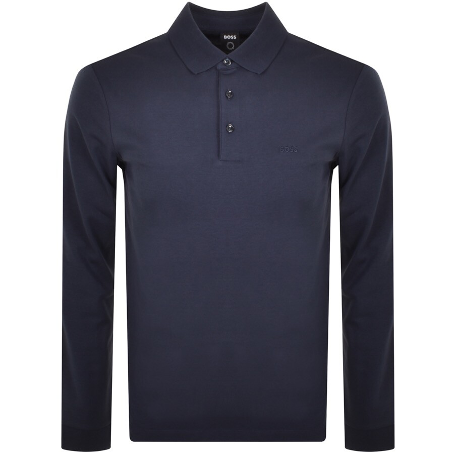 BOSS Pado 30 Long Sleeved Polo T Shirt Navy