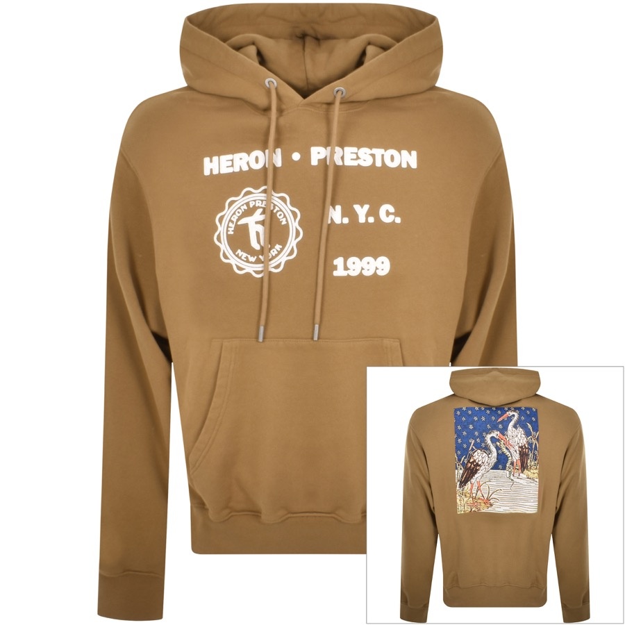 Shop Heron Preston Medieval Heron Logo Hoodie Brown