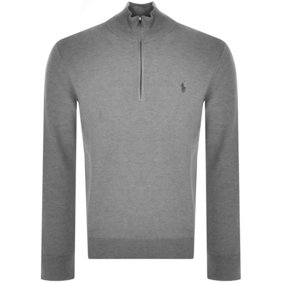 Ralph Lauren Half Zip Waffle Knit Jumper Grey