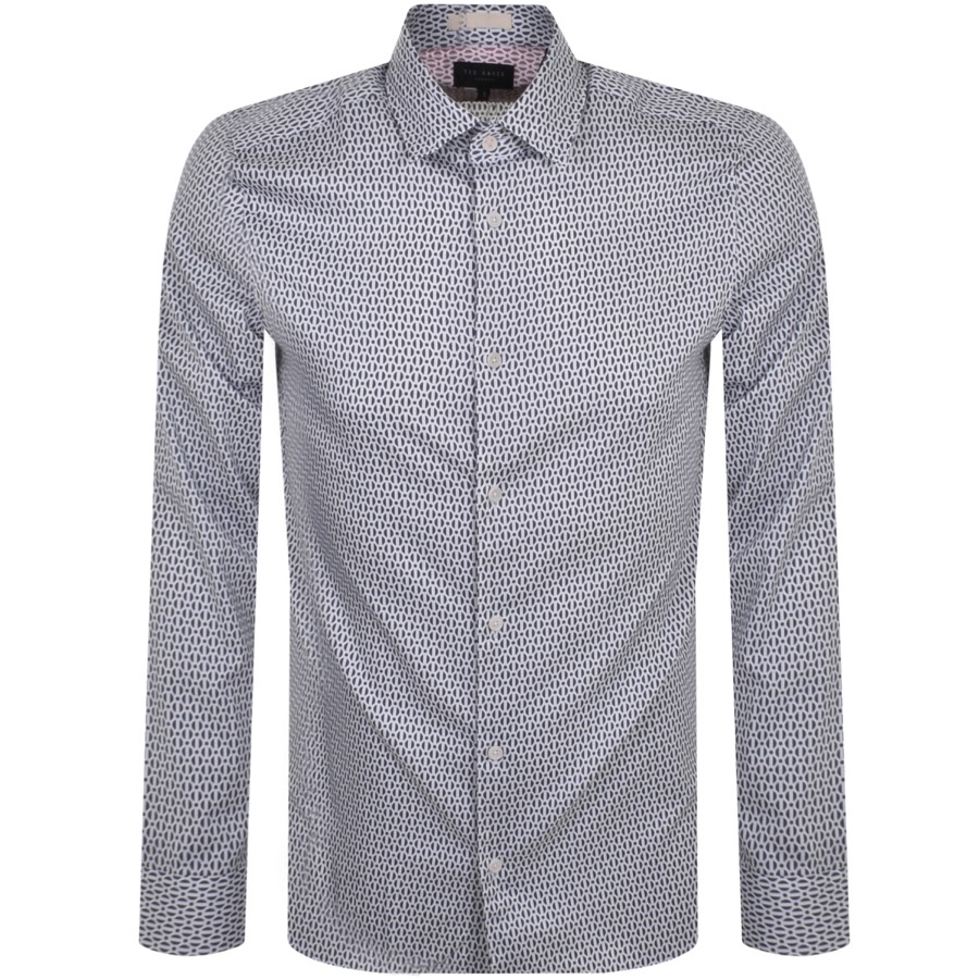 Ted Baker Conifur Geo Print Stretch Cotton Button-up Shirt In Blue