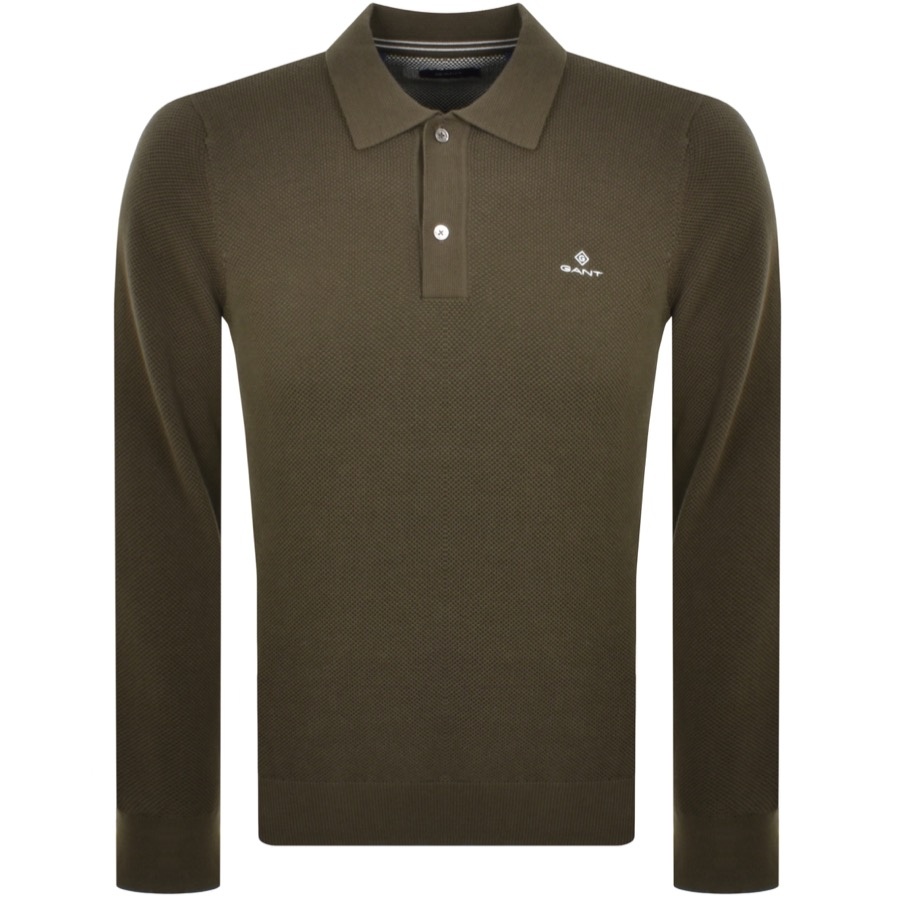 Gant Cotton Pique Long Sleeve Polo T Shirt Green