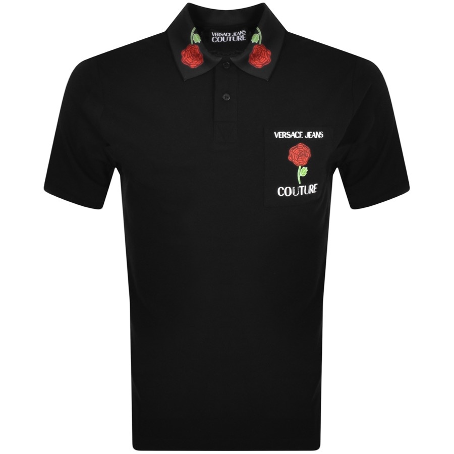 Versace Jeans Couture Roses Polo T Shirt Black