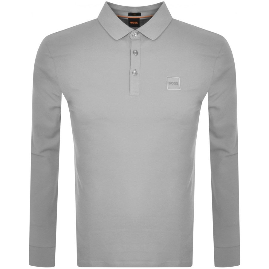 BOSS Passerby Long Sleeved Polo T Shirt Grey