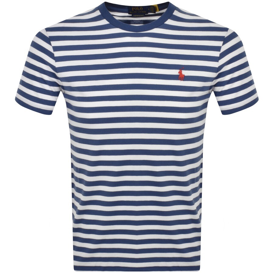 Ralph Lauren Stripe Crew Neck T Shirt Blue