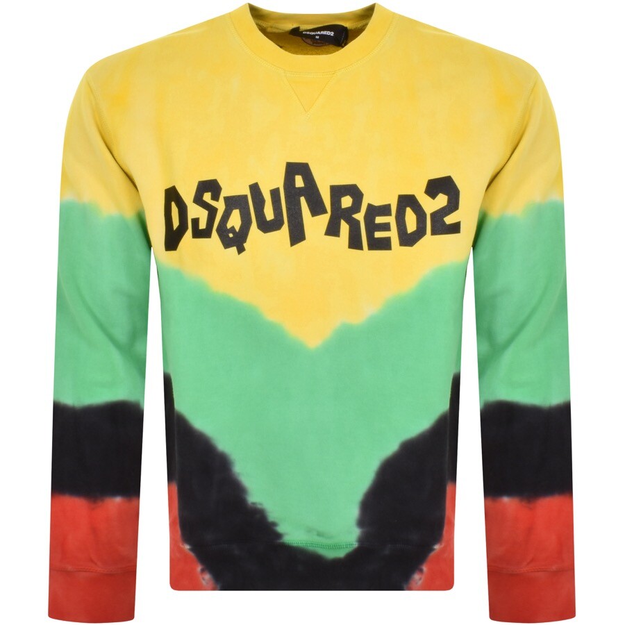 Dsquared2 Tie-dye Crew-neck Sweatshirt With Logo Print In Yellow