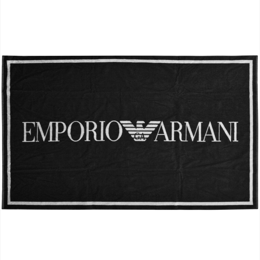 Armani Collezioni Emporio Armani Large Logo Beach Towel Black