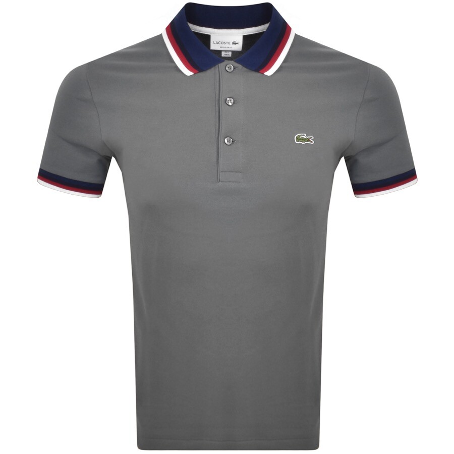 Lacoste Stripe Collar Polo T Shirt Grey