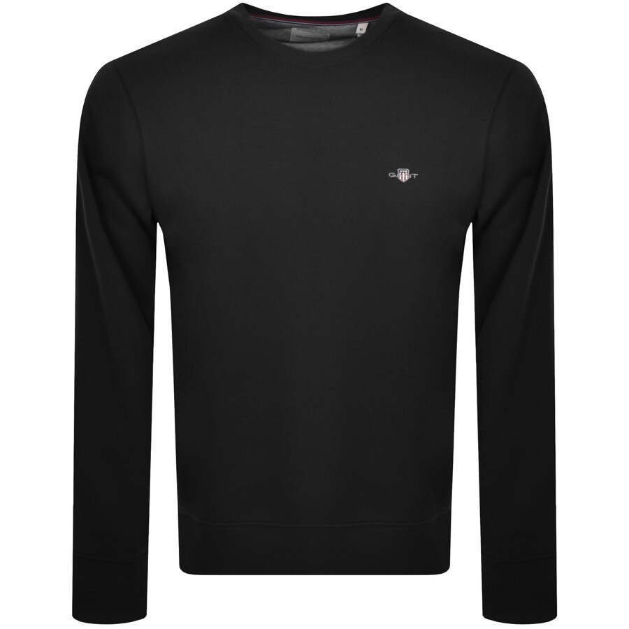Gant Classic Cotton Crew Neck Knit Jumper Black In Black