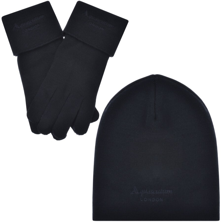 AQUASCUTUM AQUASCUTUM BEANIE HAT AND GLOVES SET NAVY