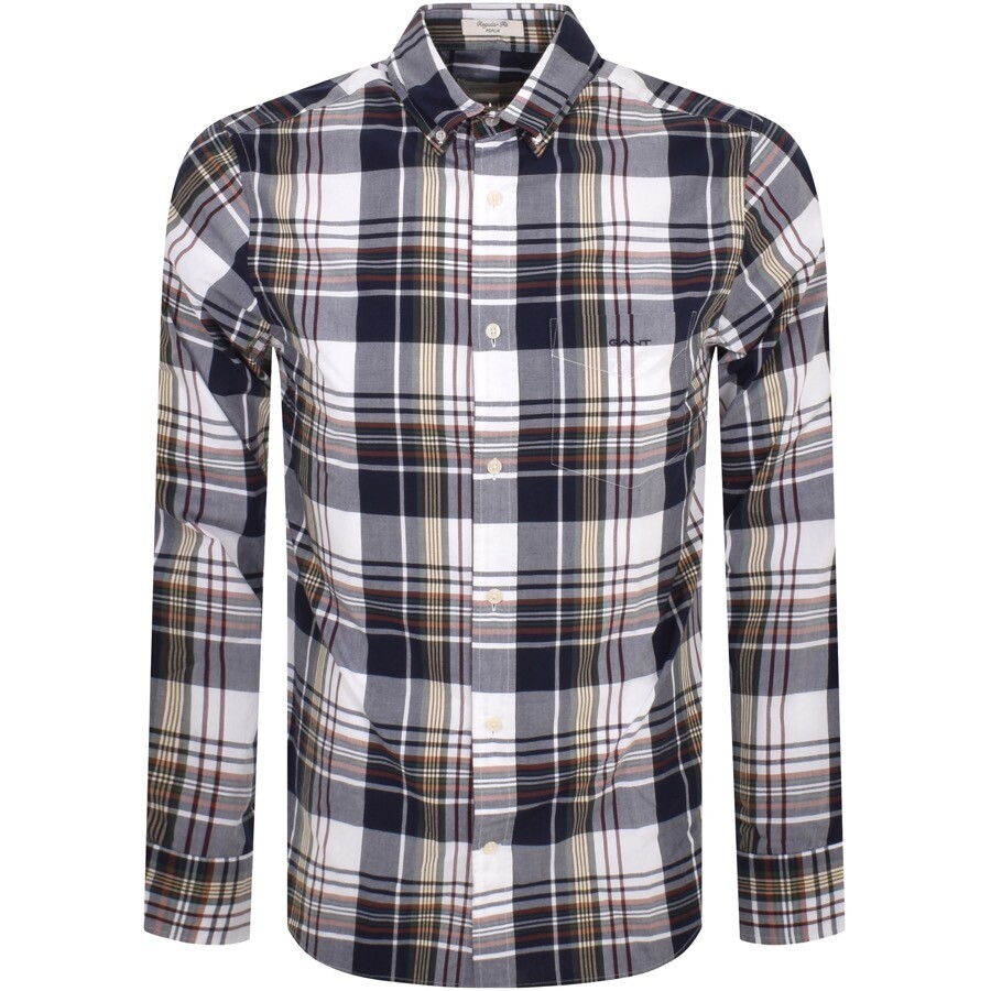 Gant Check Long Sleeved Poplin Shirt Navy In 409 Classic Blue