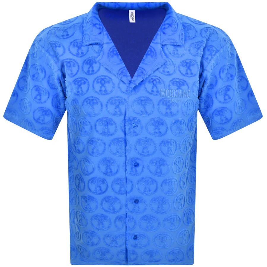 Shop Moschino Swim Towelling Short Sleeve Shirt Blue