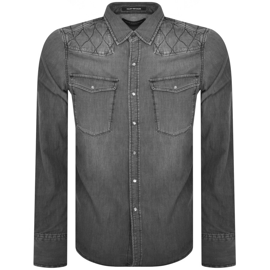 Shop Replay Denim Long Sleeved Shirt Grey