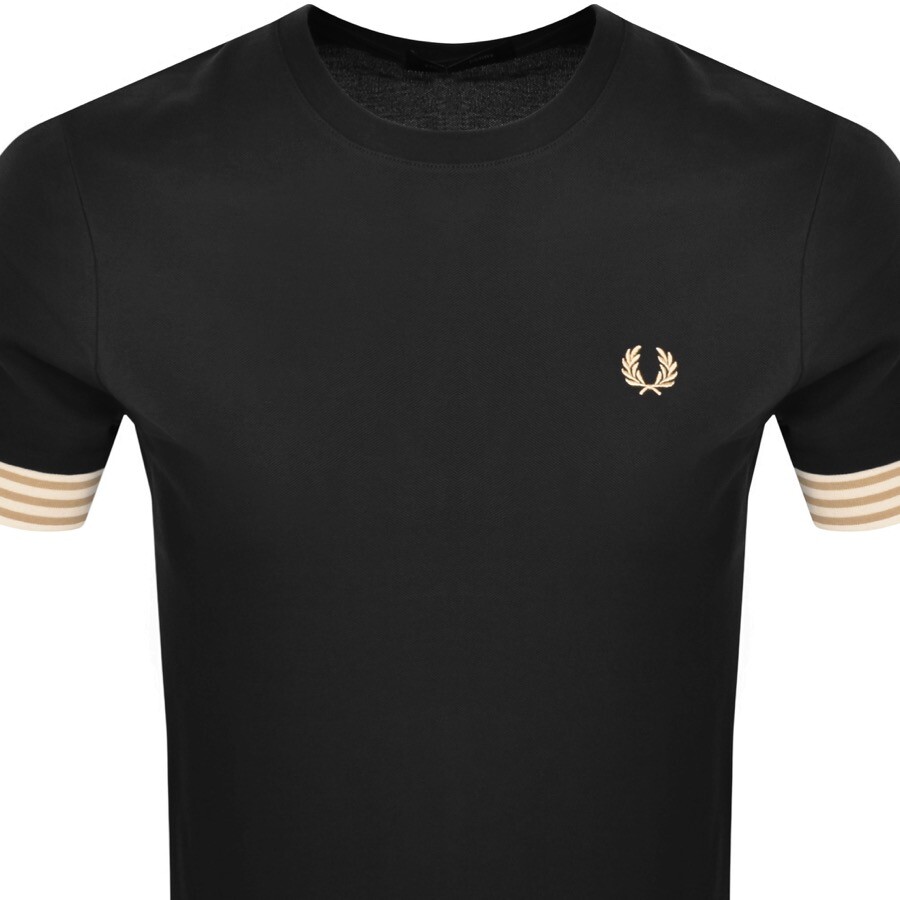 Shop Fred Perry Striped Cuff T Shirt Black