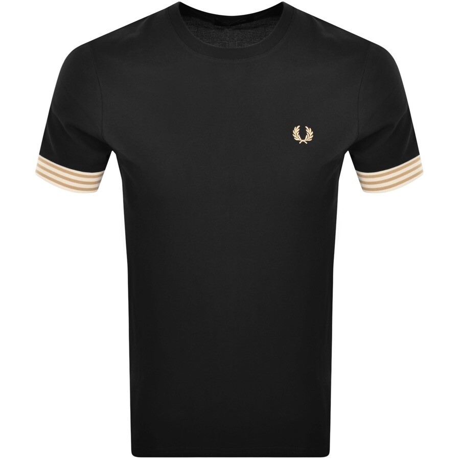 Shop Fred Perry Striped Cuff T Shirt Black