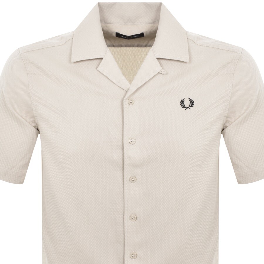 Shop Fred Perry Pique Textured Collar Shirt Beige