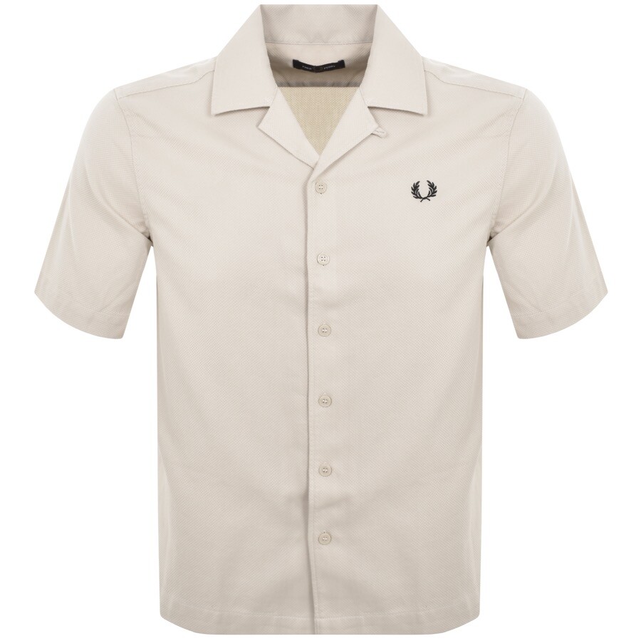 Shop Fred Perry Pique Textured Collar Shirt Beige