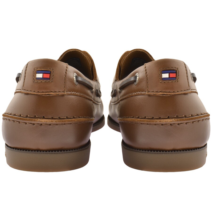 Shop Tommy Hilfiger Core Leather Boat Shoes Brown