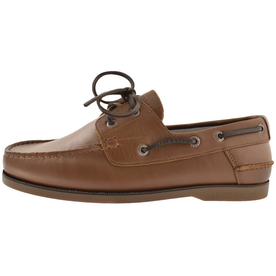 Shop Tommy Hilfiger Core Leather Boat Shoes Brown