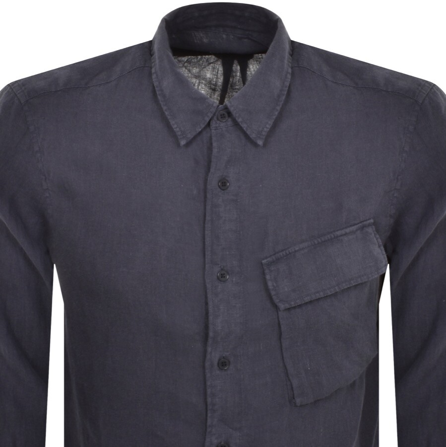 Shop Belstaff Scale Linen Long Sleeved Shirt Navy