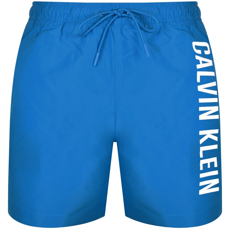 Shop Calvin Klein Logo Swim Shorts Blue