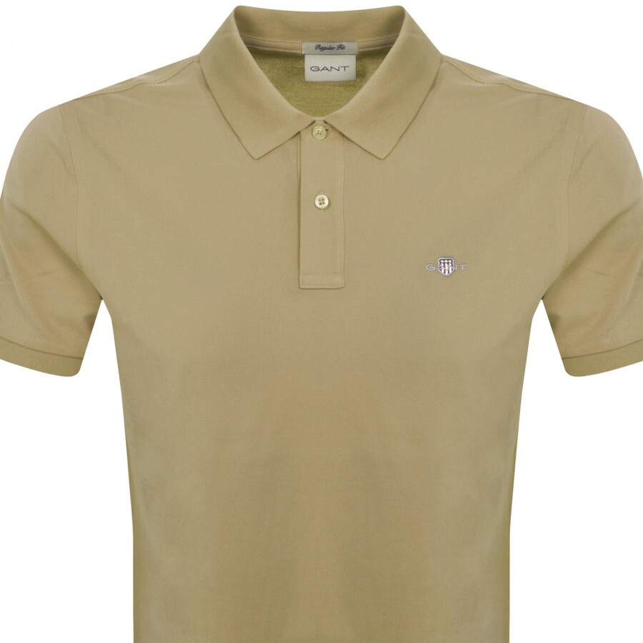 Shop Gant Regular Shield Pique Polo T Shirt Khaki