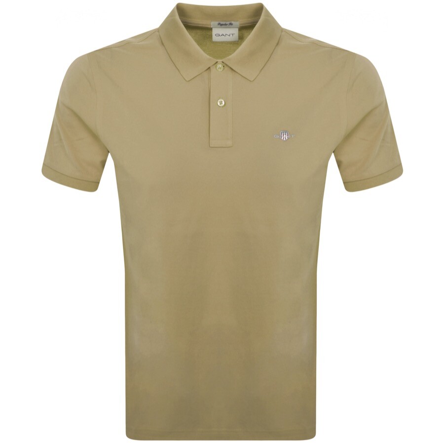 Shop Gant Regular Shield Pique Polo T Shirt Khaki