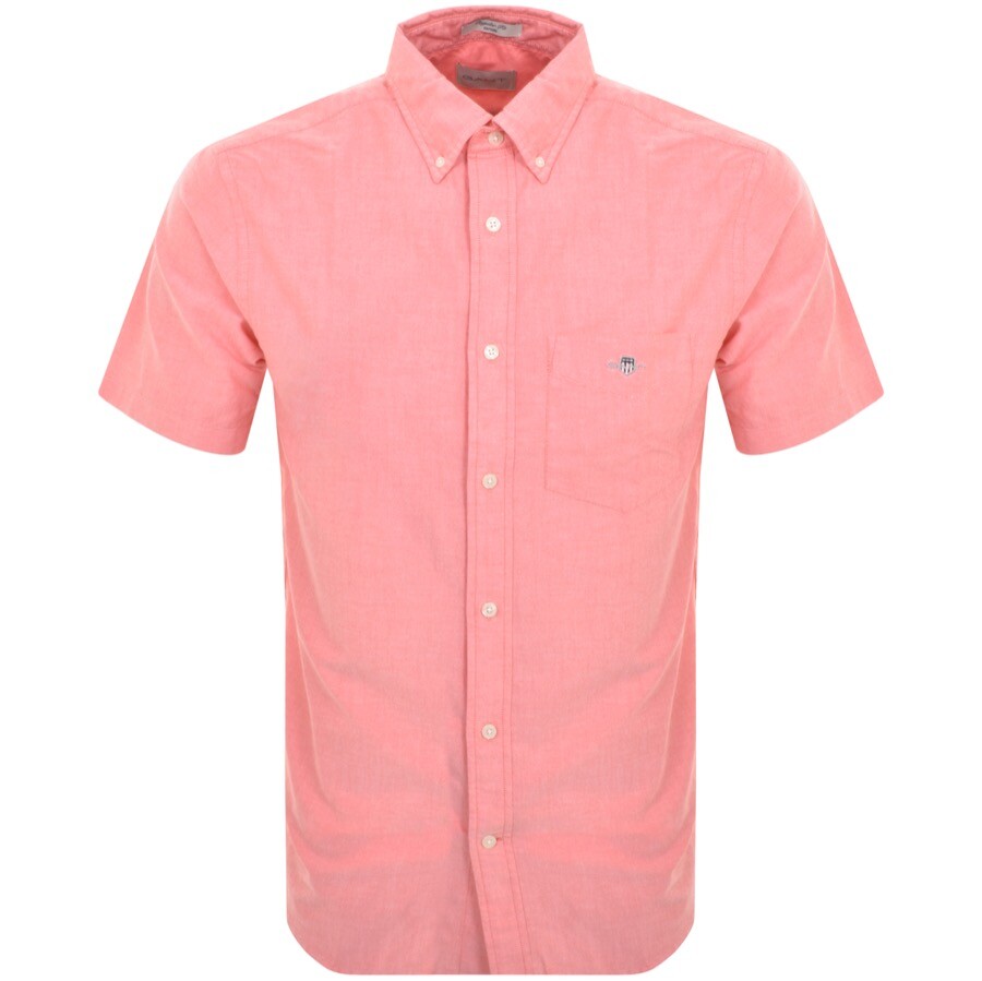 Shop Gant Regular Oxford Short Sleeved Shirt Pink