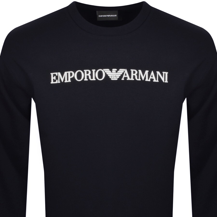 Shop Armani Collezioni Emporio Armani Crew Neck Logo Sweatshirt Navy