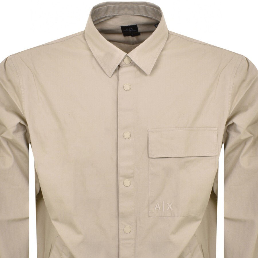 Shop Armani Exchange Long Sleeve Overshirt Beige