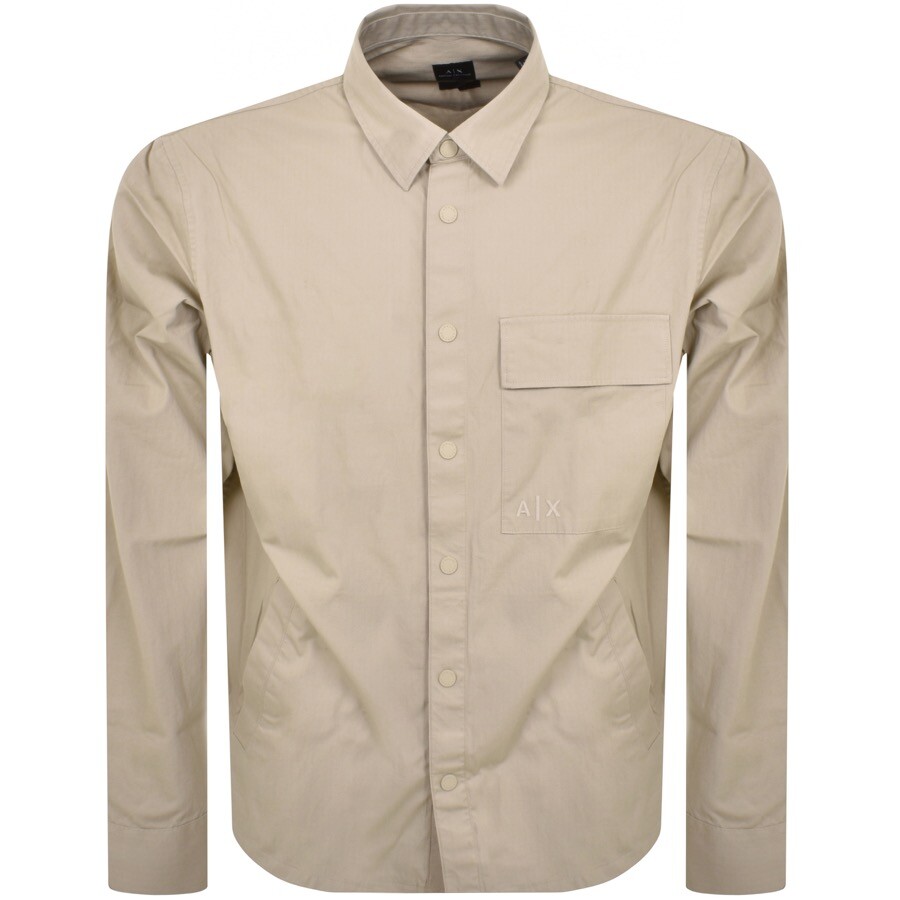 Shop Armani Exchange Long Sleeve Overshirt Beige