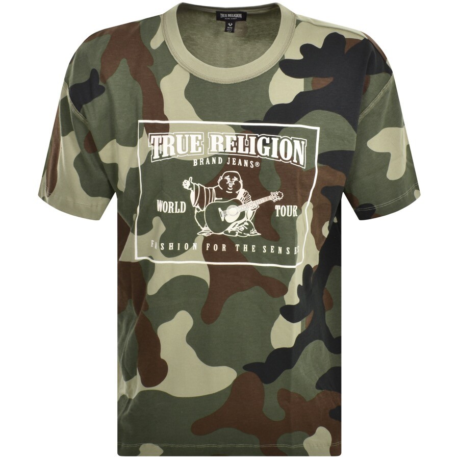 Shop True Religion Jeans Drop Shoulder T Shirt Green