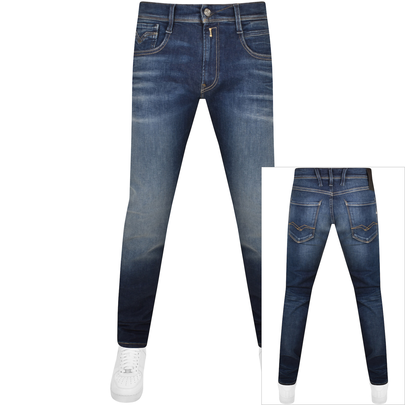 Shop Replay Anbass Hyperflex Jeans Mid Wash Blue