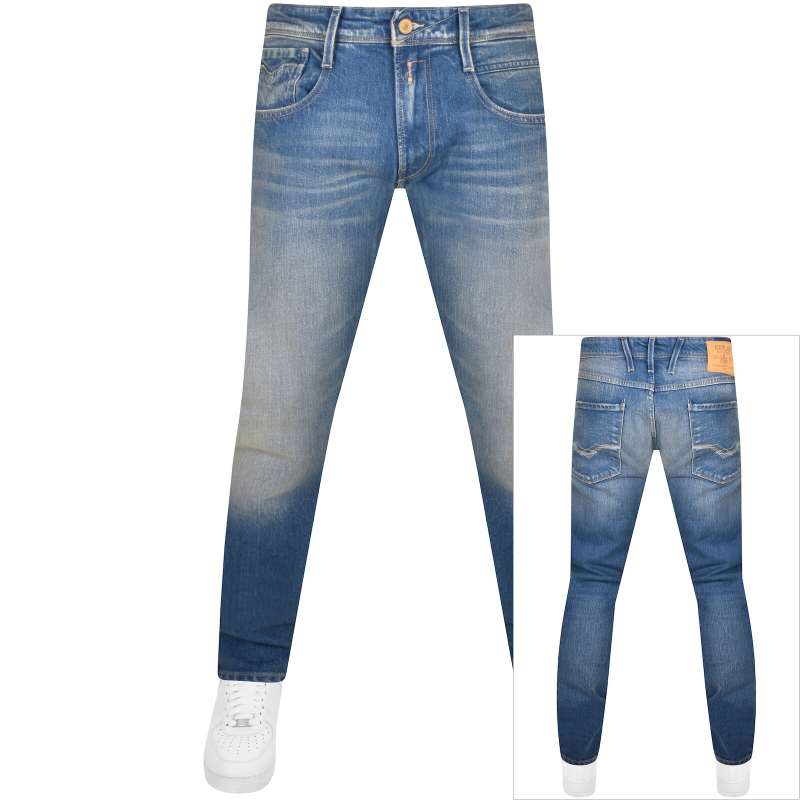 REPLAY REPLAY ANBASS SLIM FIT MID WASH JEANS BLUE 