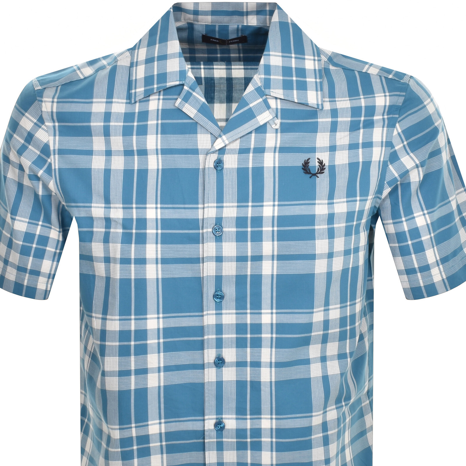 Shop Fred Perry Tartan Short Sleeve Shirt Blue