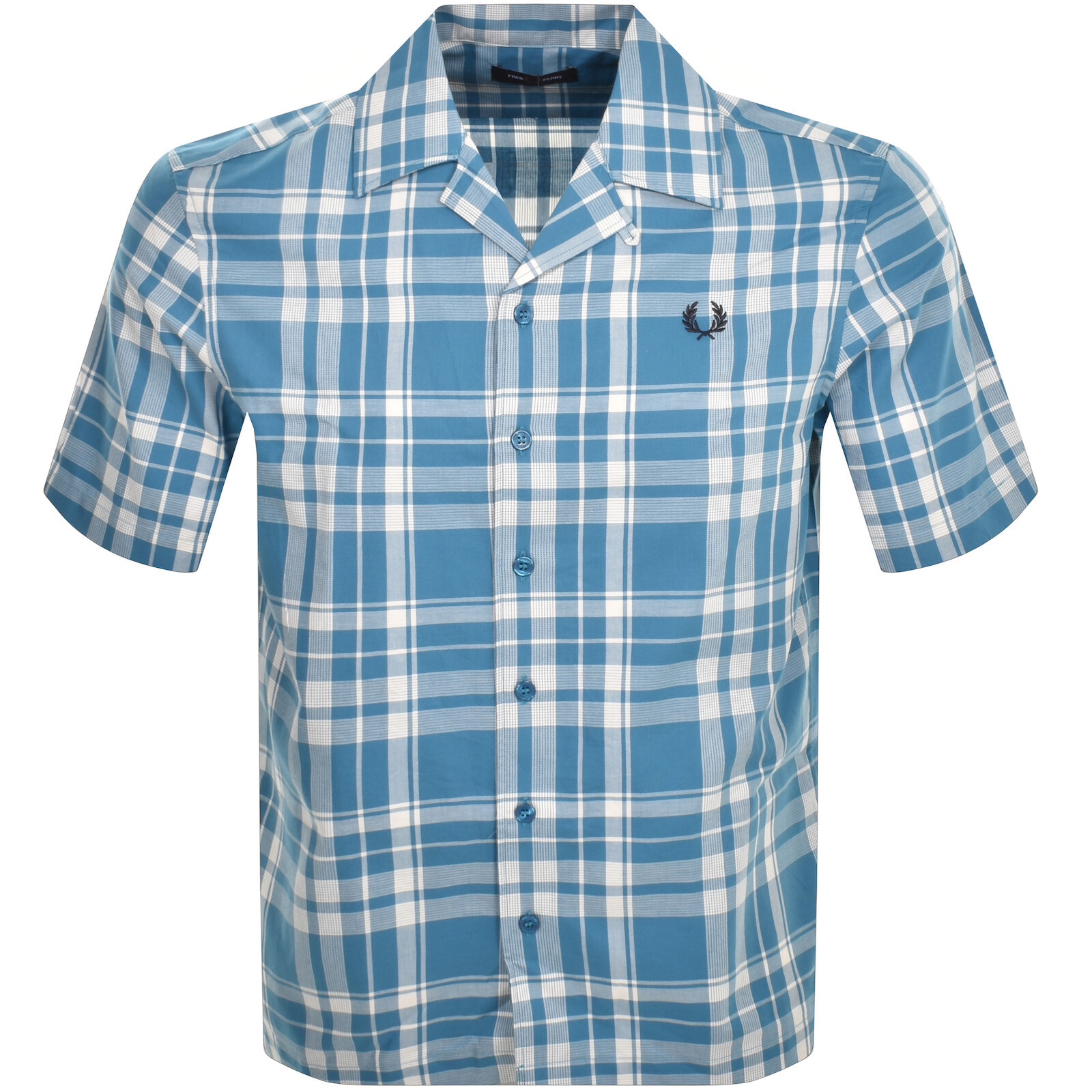 Shop Fred Perry Tartan Short Sleeve Shirt Blue