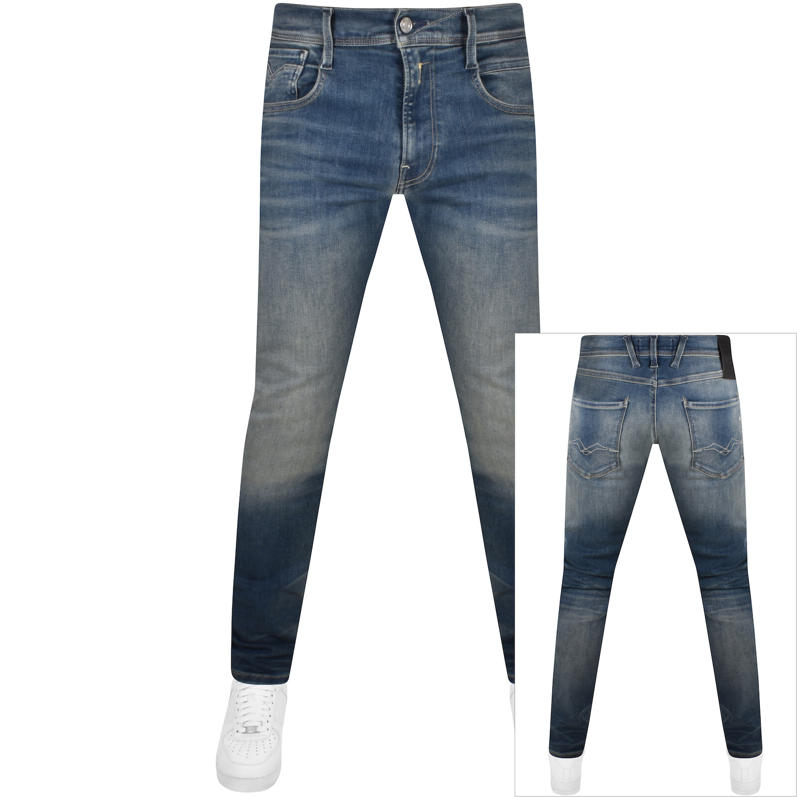 Shop Replay Anbass Slim Fit Mid Wash Jeans Blue