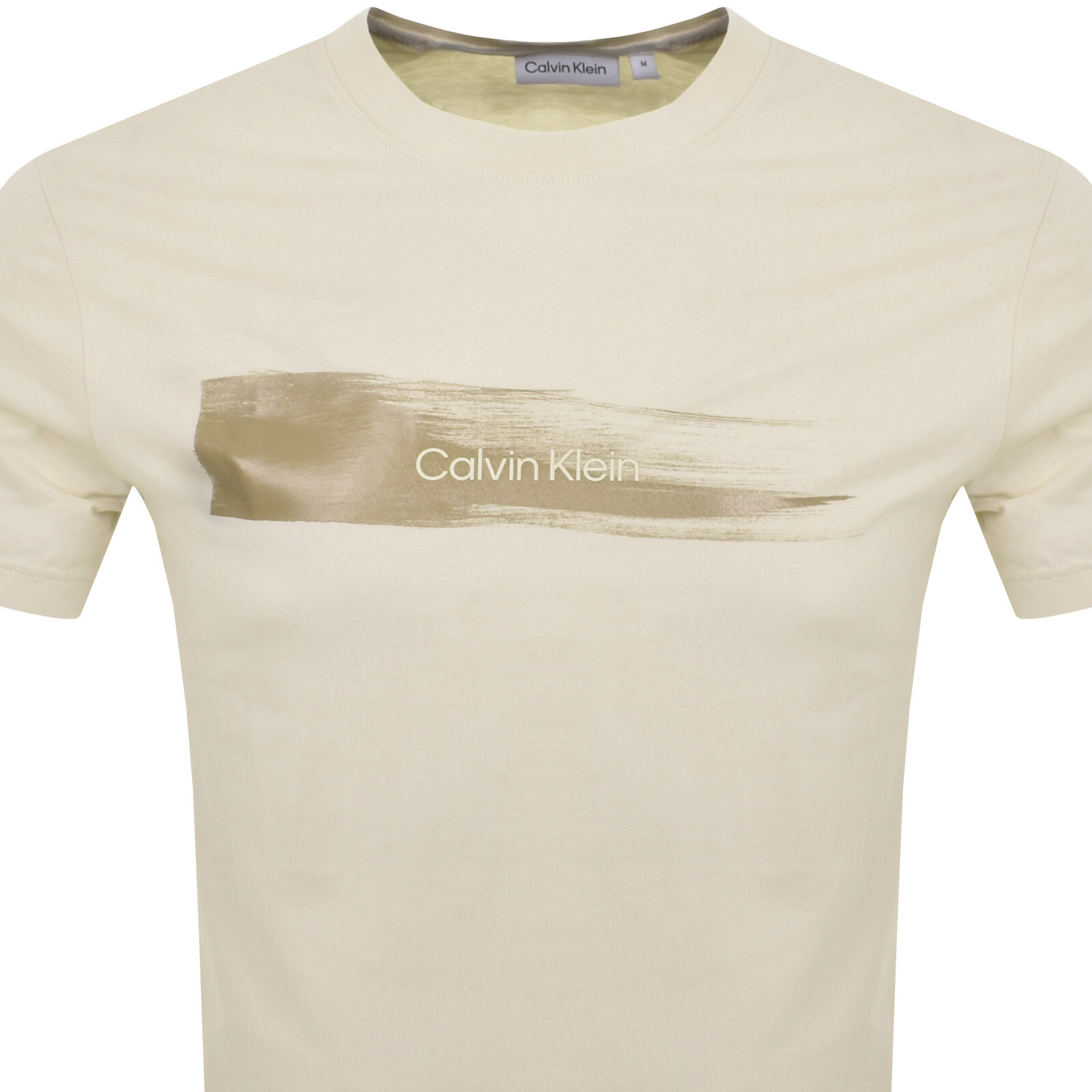 Shop Calvin Klein Brush Logo T Shirt Beige