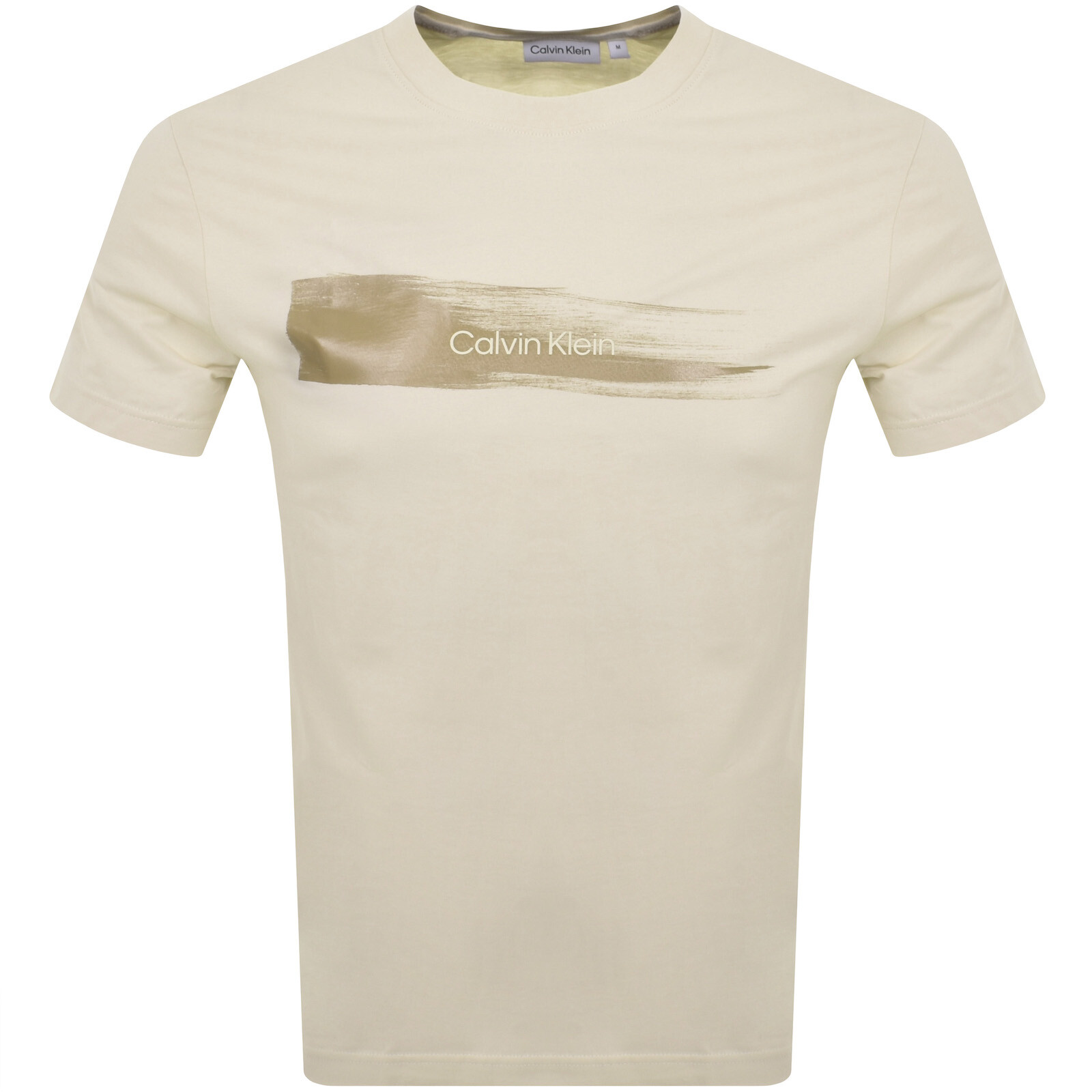 Shop Calvin Klein Brush Logo T Shirt Beige