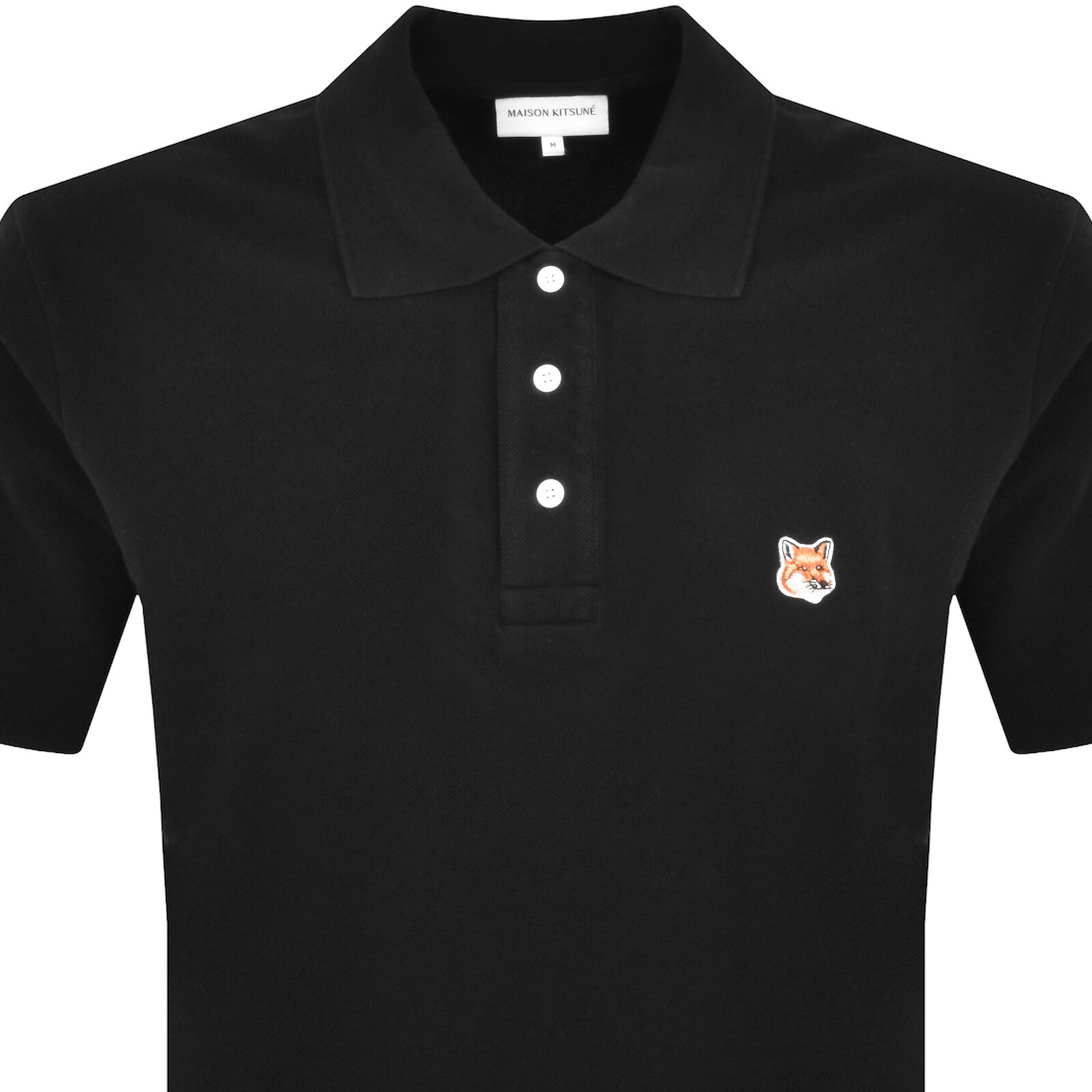 Shop Maison Kitsuné Maison Kitsune Fox Head Polo T Shirt Black