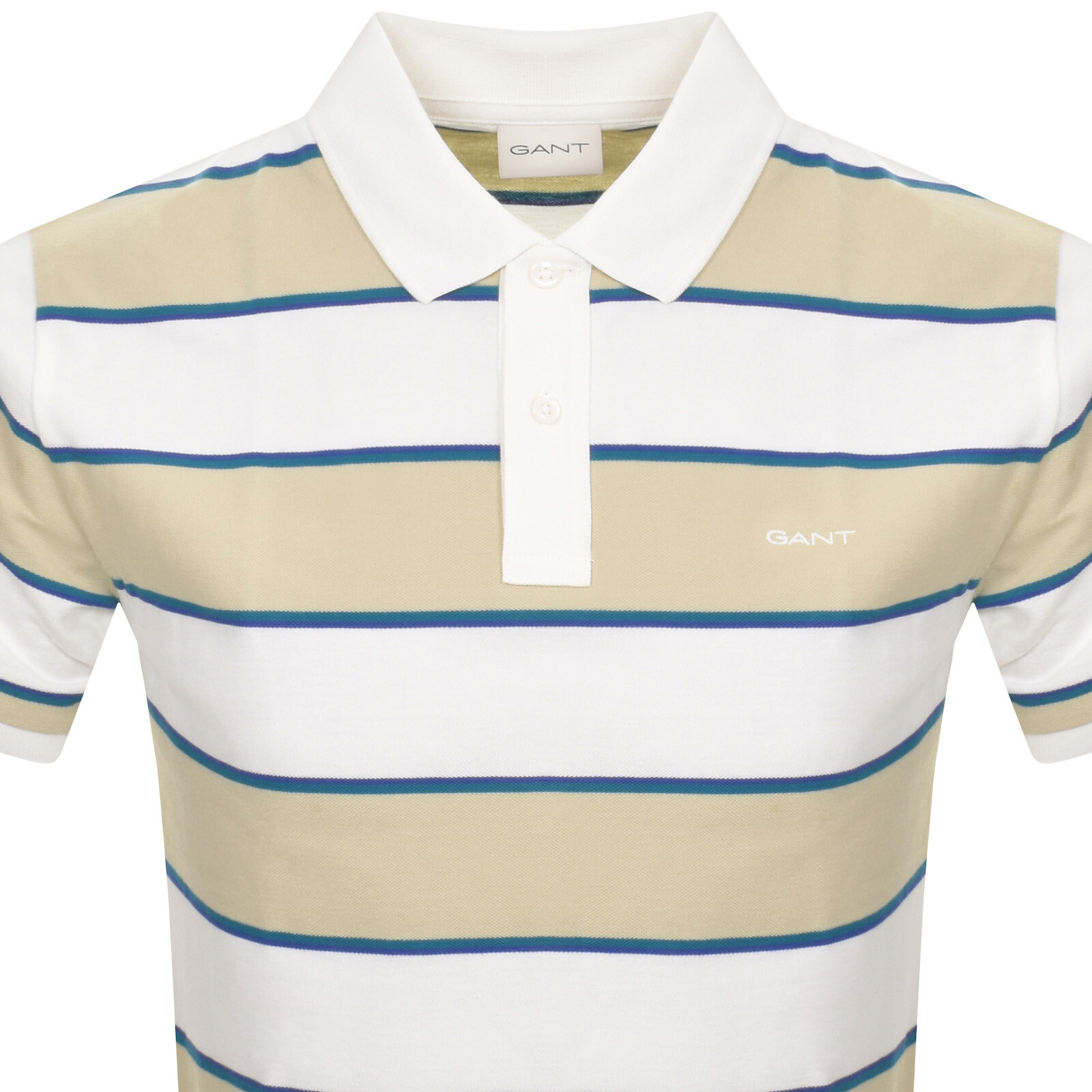 Shop Gant Stripe Pique Polo T Shirt Beige