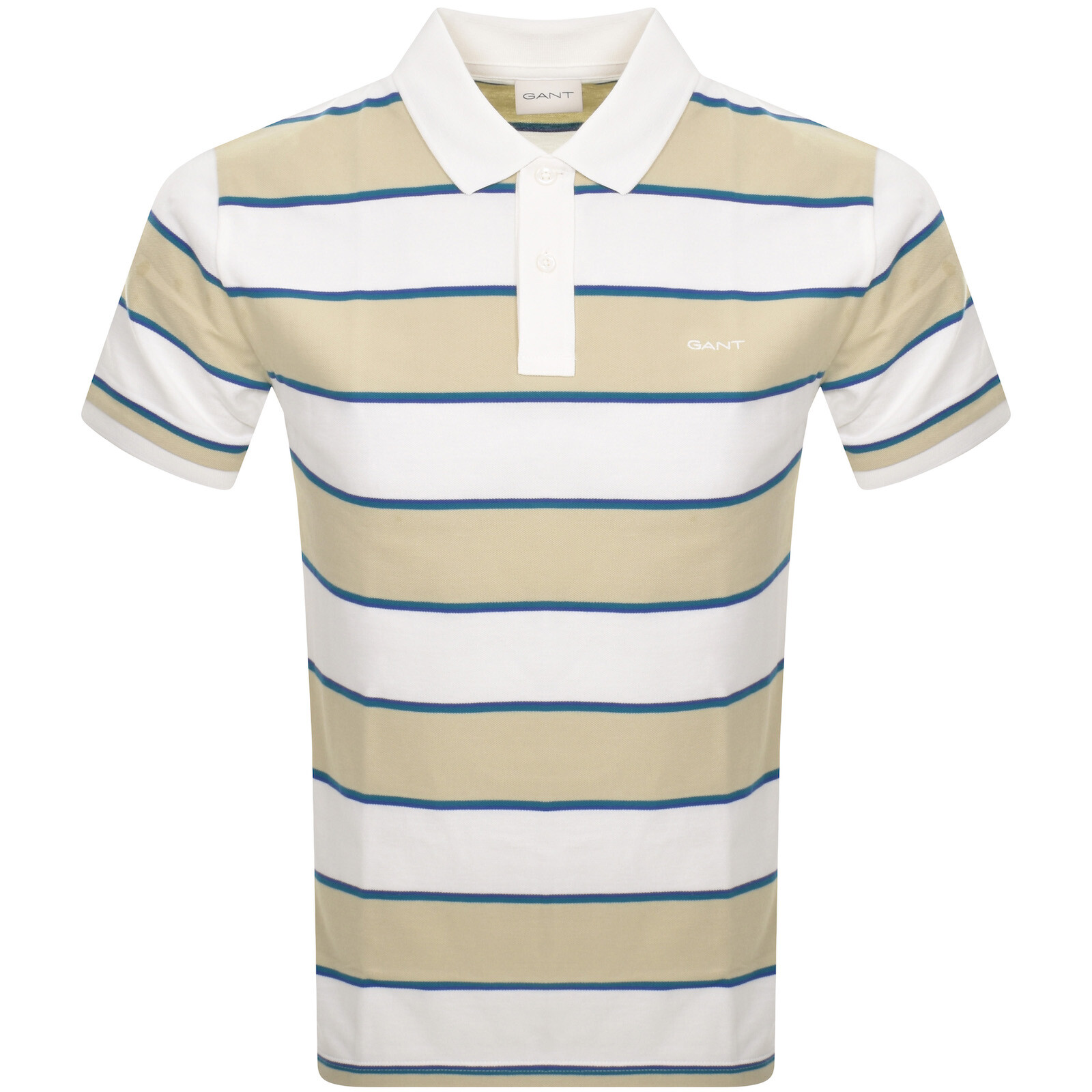 Shop Gant Stripe Pique Polo T Shirt Beige