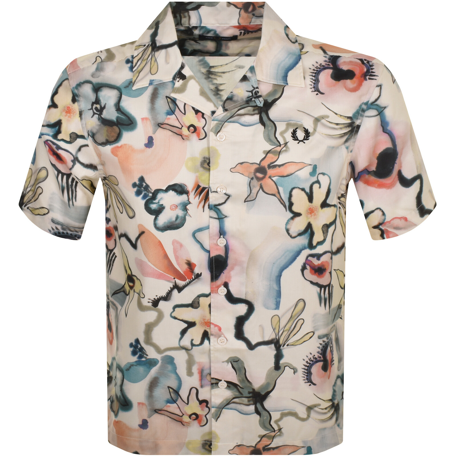 Shop Fred Perry Floral Print Shirt Cream