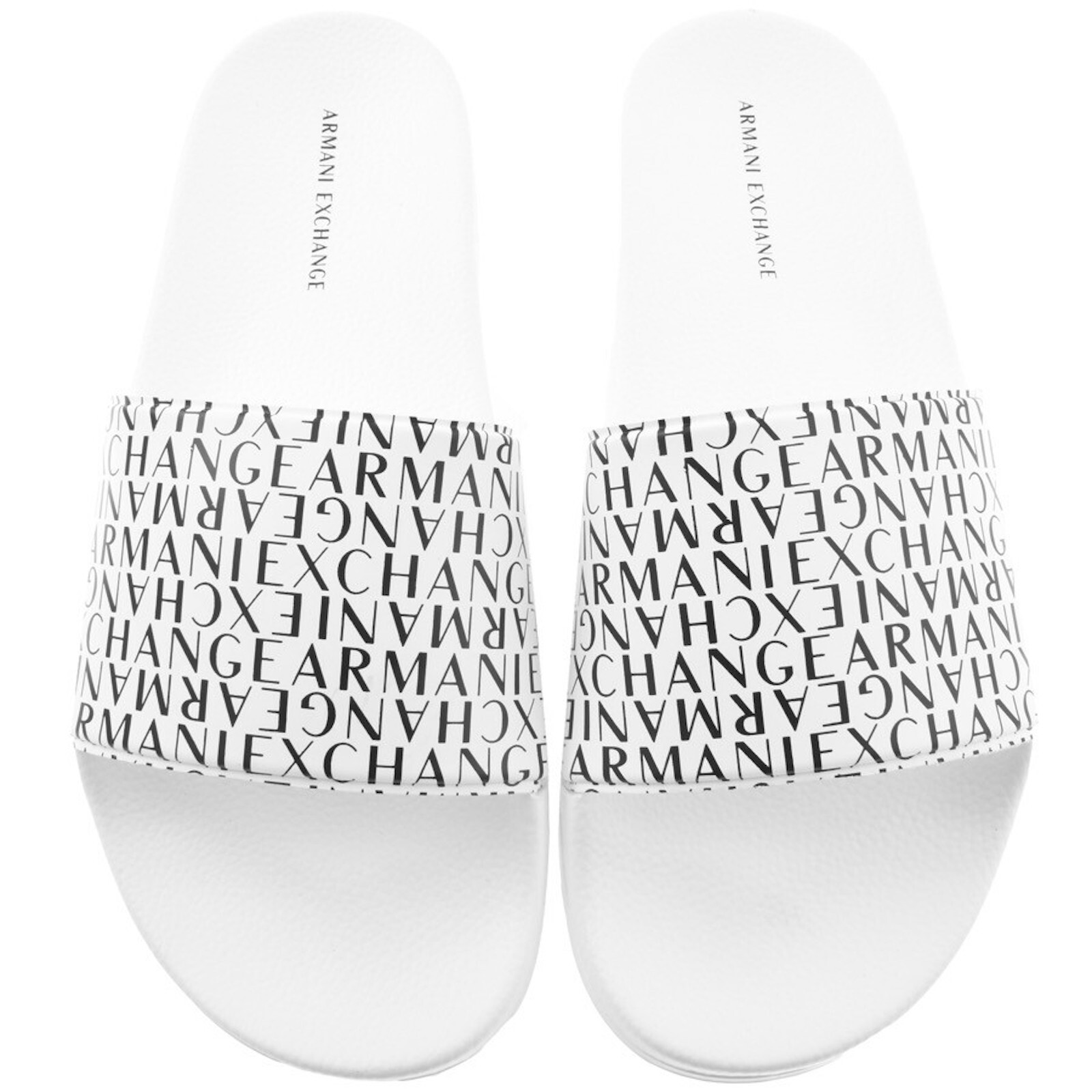 Shop Armani Exchange Logo Sliders White