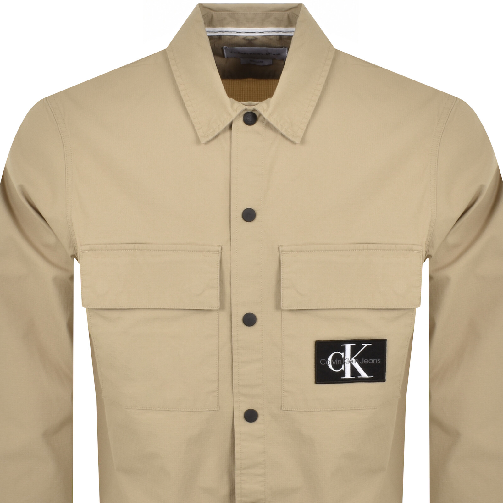 Shop Calvin Klein Jeans Cargo Overshirt Jacket Beige