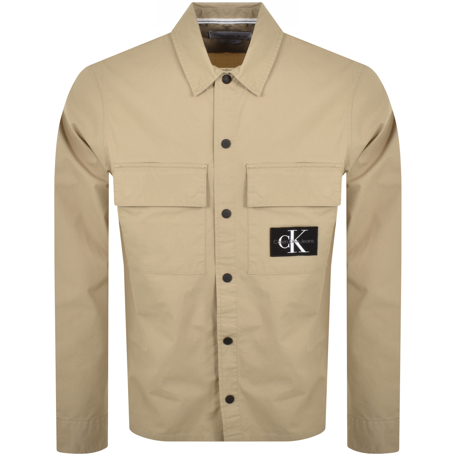 Shop Calvin Klein Jeans Cargo Overshirt Jacket Beige