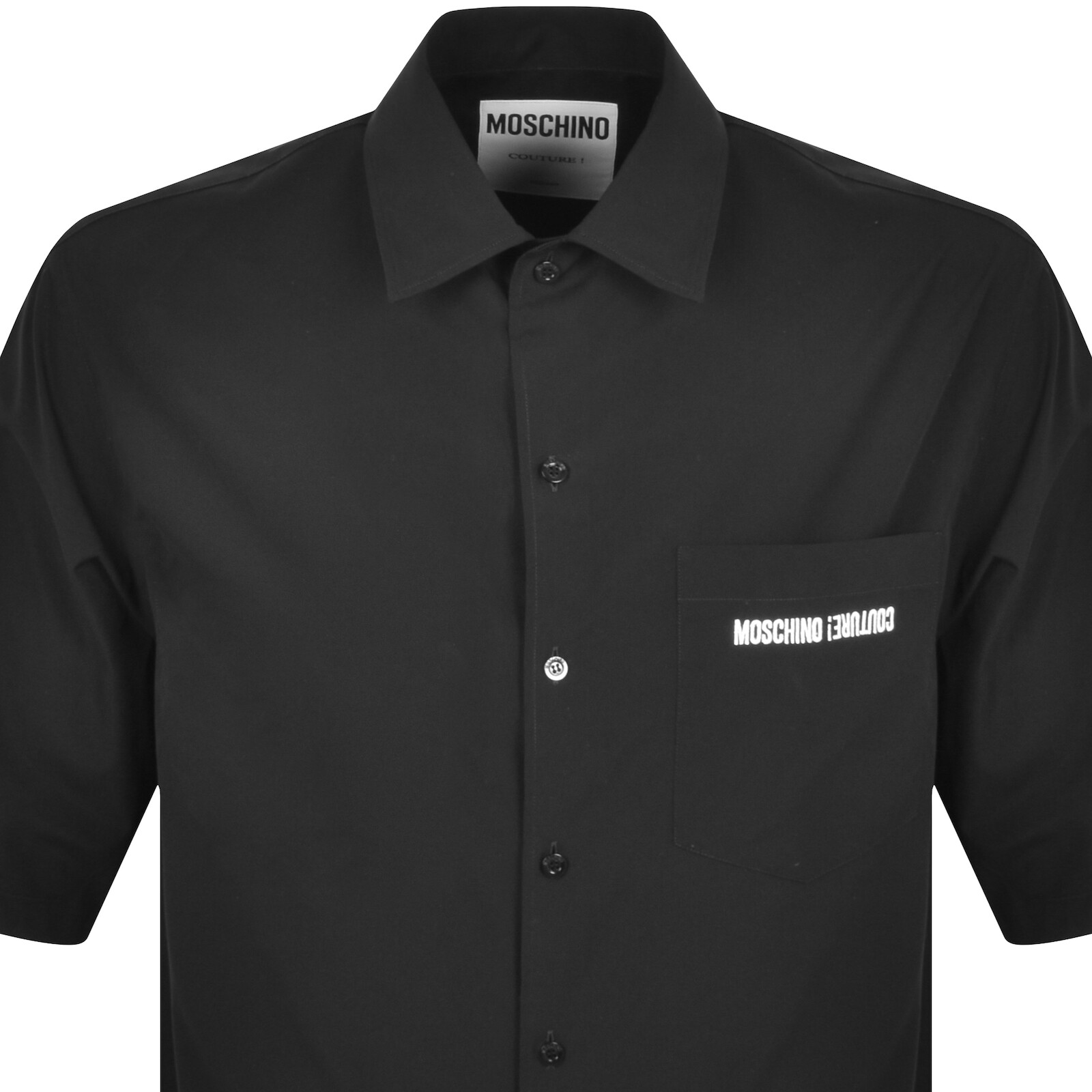 Shop Moschino Short Sleeve Poplin Shirt Black