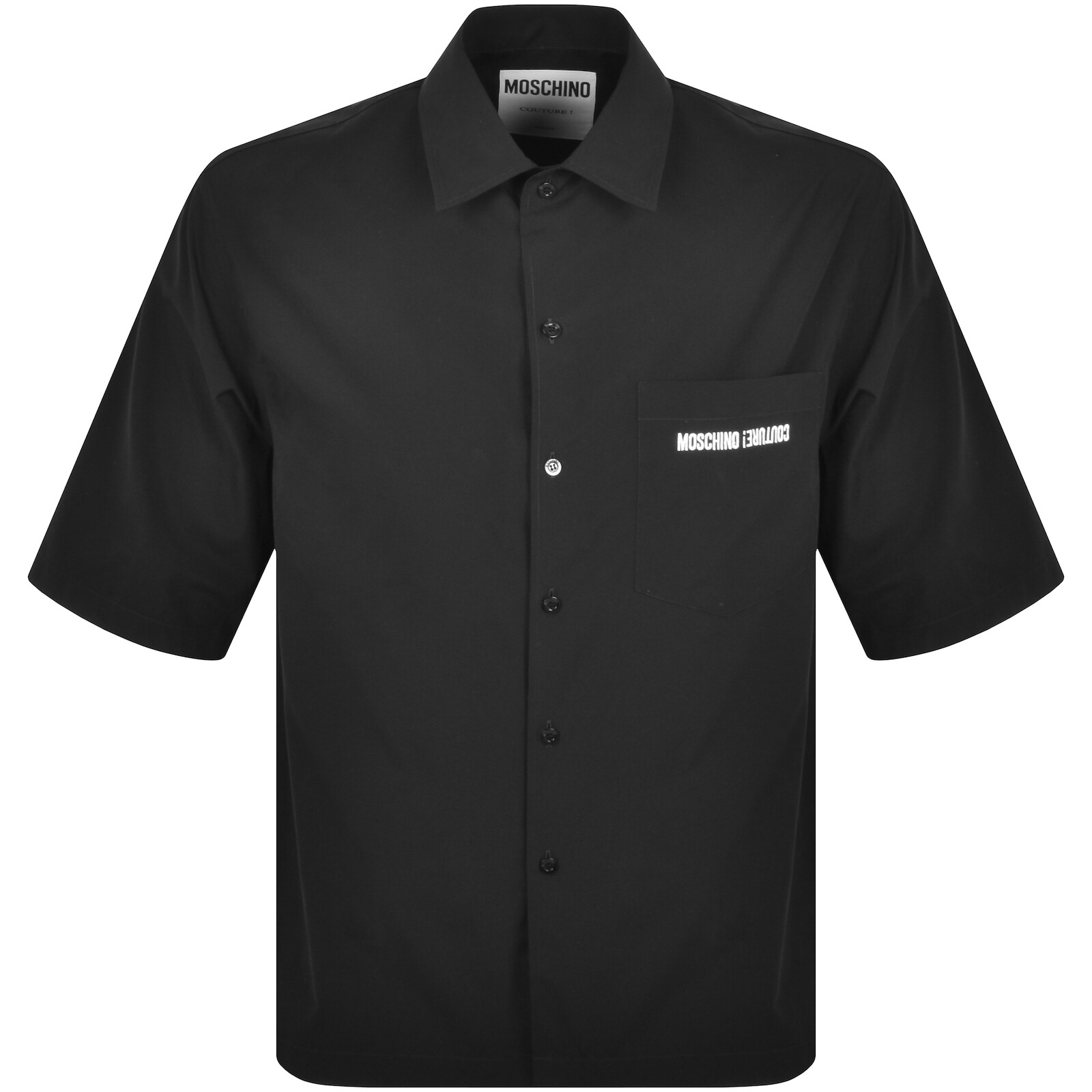 Shop Moschino Short Sleeve Poplin Shirt Black