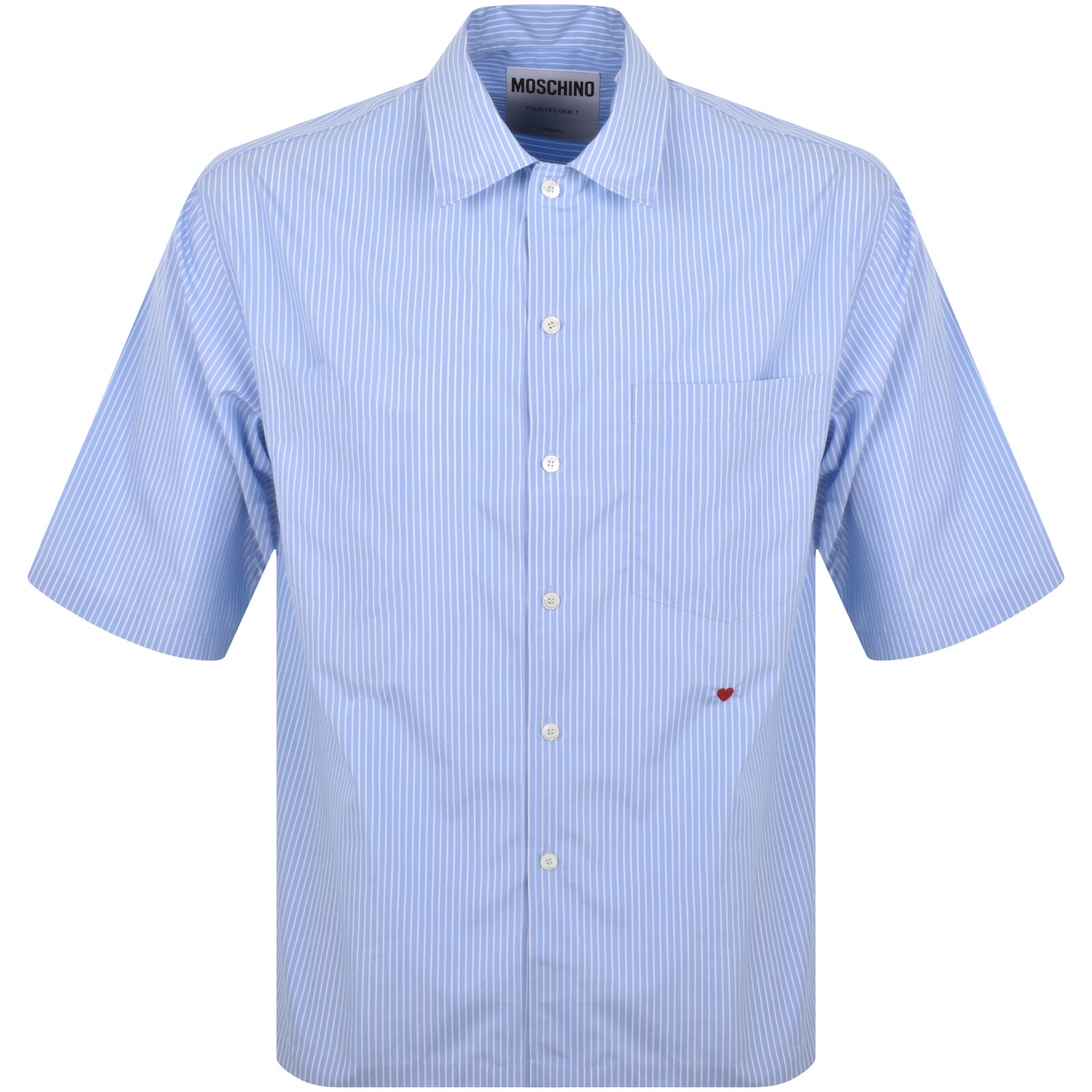 Moschino Short Sleeve Striped Poplin Shirt Blue In Blue